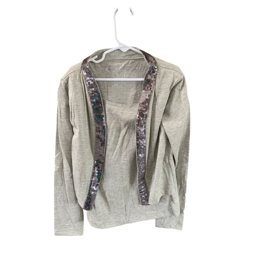 Dream Star Girls XL 16 Gray Silver Sequin Trim Lagen Look Lagenlook Layered Shir